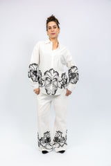 White Floral Embroidered Linen Set