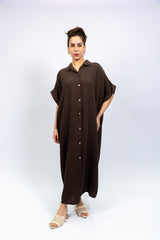 Chocolate Gauze Button-Down Maxi Dress