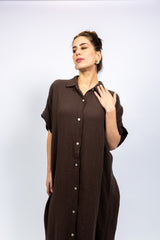 Chocolate Gauze Button-Down Maxi Dress