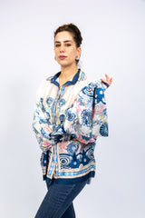 Blue Porcelain Floral Oversized Shirt