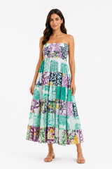 Tropical Mosaic Strapless Dress