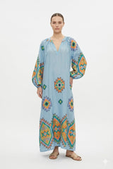 Azure Boho Embroidered Maxi