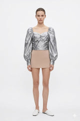 Silver Puff Sleeve Top