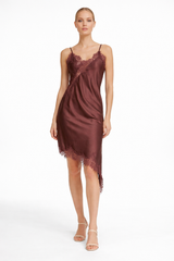 Espresso Lace-Trim Asymmetrical Dress