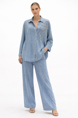 Rhinestone Embellished Denim Lounge Set