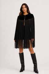Black Fringe Cape Jacket