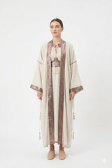 Metallic Trim Linen Abaya Set