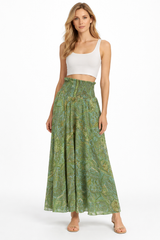 Smocked Paisley Wide-Leg Pants