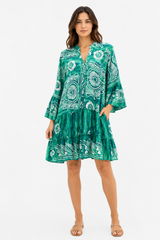 Green Printed Ruffle Tunic Dress
