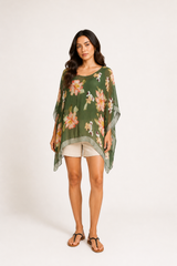 Floral Chiffon Poncho Blouse