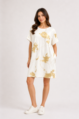 Golden Floral T-Shirt Dress