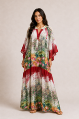 Garden Print Chiffon Kaftan Maxi