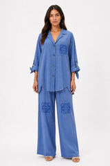 Blue Embroidered Utility Set