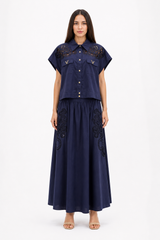 Navy Eyelet Skirt Set