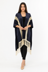 Navy Lace Fringe Kimono