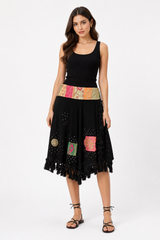 Boho Patchwork Midi Skirt