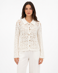 Ivory Crochet Button Cardigan