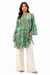 Turquoise Floral Printed Tunic Shirt