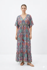 Paisley Print V-Neck Maxi Dress