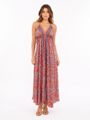 Coral Floral Halter Maxi Dress
