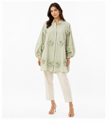 Sage Floral Appliqué Oversized Shirt