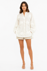 White Floral Appliqué Oversized Blouse