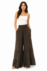 Dark Olive Smocked Waist Wide-Leg Pants