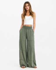 Sage Green Wide-Leg Smocked Pants