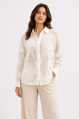 White Floral Embroidered Sheer Shirt