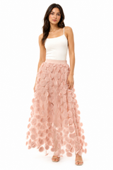 Blush Floral Appliqué Tulle Maxi Skirt