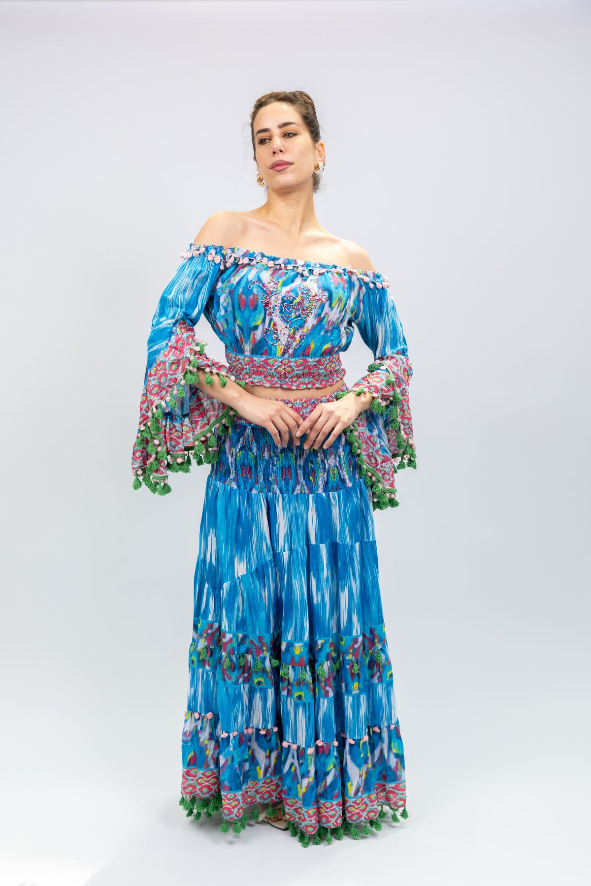Boho Blue Off-Shoulder Set