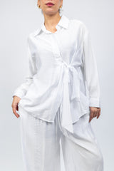White Wrap Shirt & Wide-Leg Pants Set