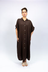 Chocolate Gauze Button-Down  Maxi Dress