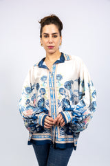 Blue Porcelain Floral Oversized Shirt