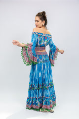Boho Blue Off-Shoulder Set