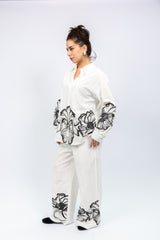 White Floral Embroidered Linen Set