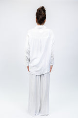 White Wrap Shirt & Wide-Leg Pants Set