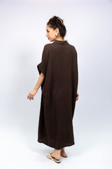 Chocolate Gauze Button-Down  Maxi Dress
