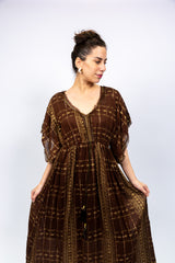 Chocolate Gold Tassel Kaftan Dress