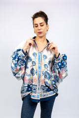 Blue Porcelain Floral Oversized Shirt