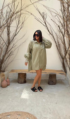 Pleated Sleeves Shirt - Olive