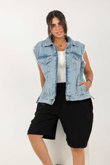 Cozy Denim Vest - Blue