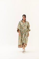 Safy nadim-Olive floral shirt dress