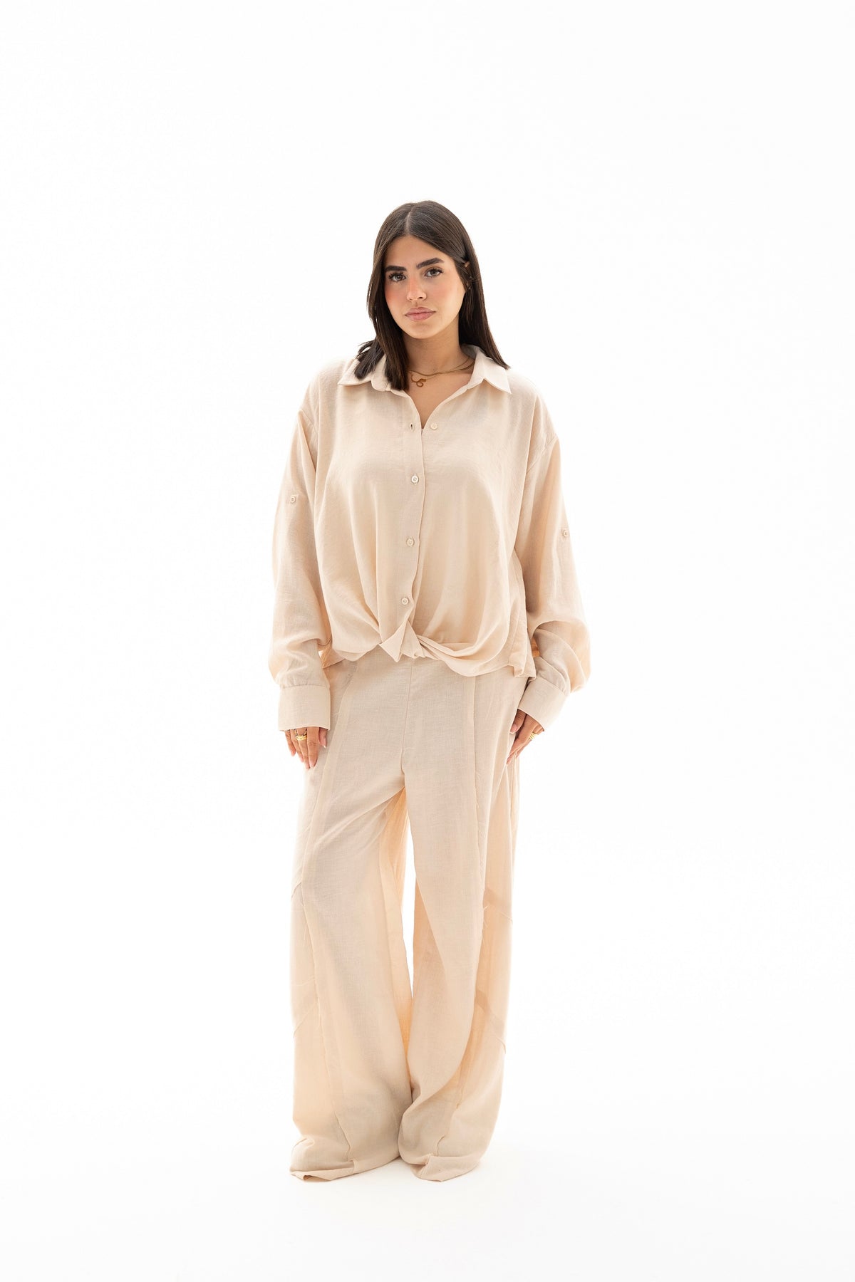 Safy nadim-Beige linen breeze set_Light Beige