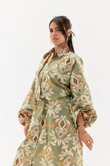 Safy nadim-Olive floral shirt dress