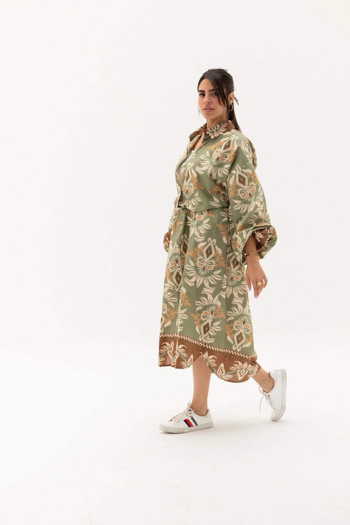Safy nadim-Olive floral shirt dress