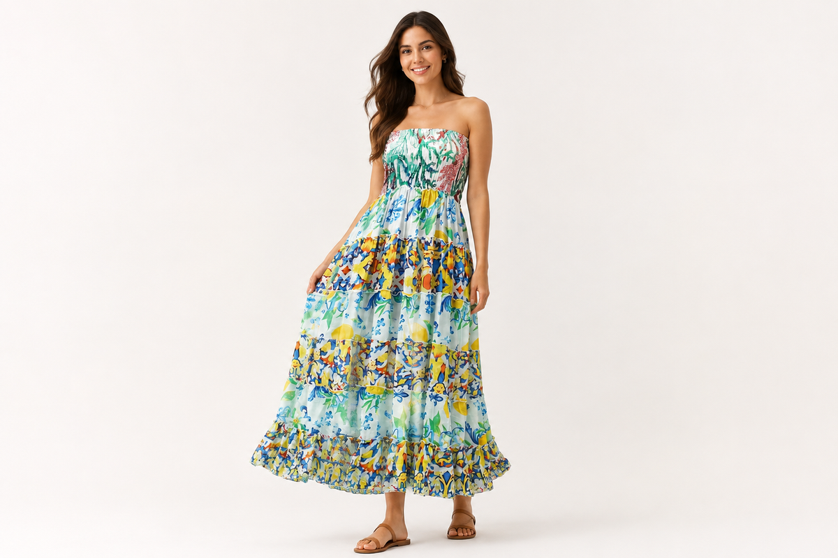 Mediterranean Bloom Maxi Dress