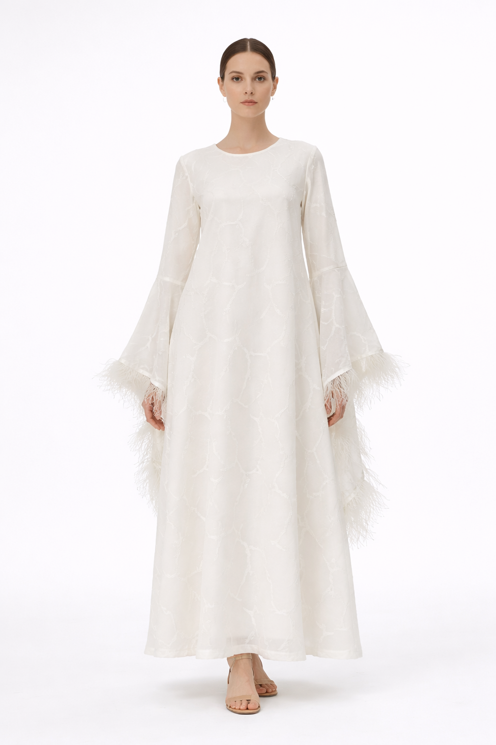 Ethereal Feather-Accent Dress