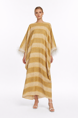 Feather-Trimmed Gold Kaftan