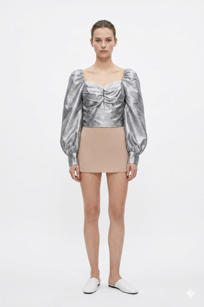 Silver Puff Sleeve Top